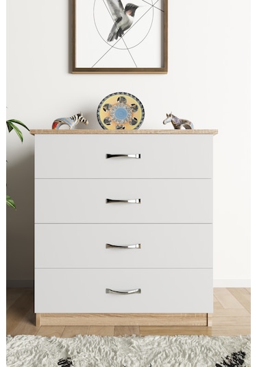 Ae 1045 Açelya 4 Çekmeceli Lüks Şifonyer Komodin Beyaz/sonomo