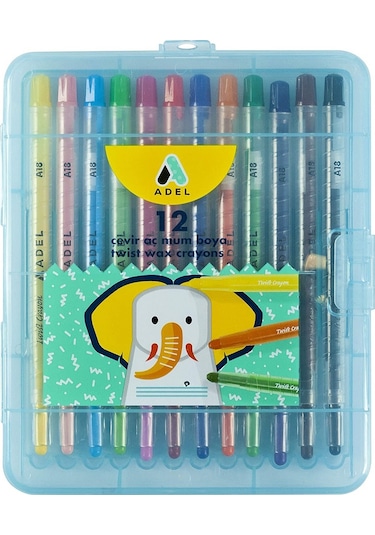 Adel Mum Boya Çevir Aç Mum Boya 12 Renk Twist Wax Crayon