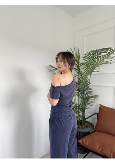 Keymoda Kadın Sion Kayık Yaka Bluz Pantolon Takım Lacivert