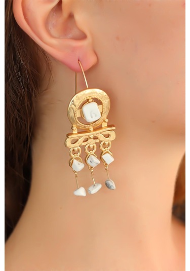 Bozkaya Otantik Taşlı Bayan Sallantı Küpe Çok Renkli