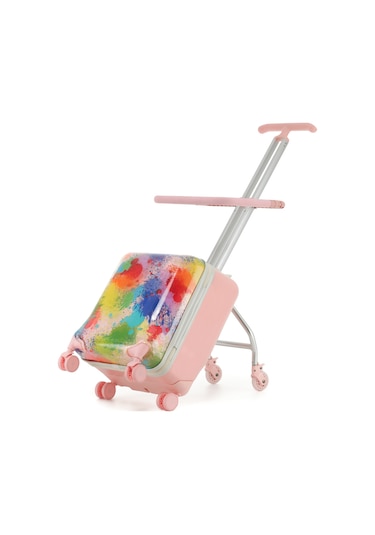 Free Like The Wind Binilebilir Çocuk Valizi Kabin Boy, Düşme Engelleyici Pembe
