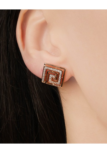 Lekka Design Kadın Kararmaz Çelik Lüks Takı Zirkon Taşlı Kare Küpe Altın