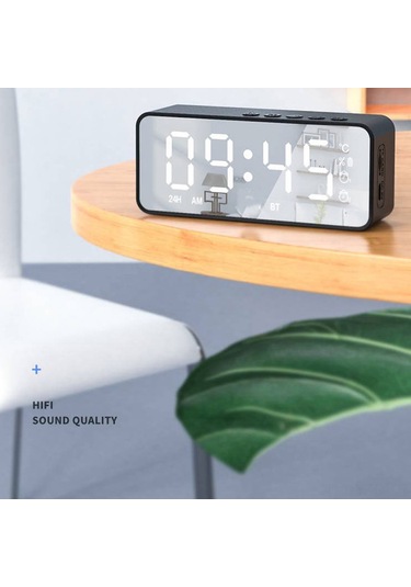 Yuntech01 Müzik Ve Alarm Çift Fonksiyonlu Mini Bluetooth Hoparlör, Aynalı Led Ekran, Yüksek Kaliteli Ses, Pilli Ev Kullanıma Uygun Pembe