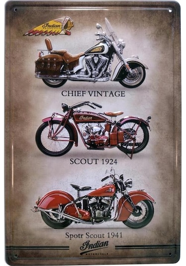 Cajuart Indian Üç Motor Temalı 20X30 Cm Metal Plaka Metal Tablo