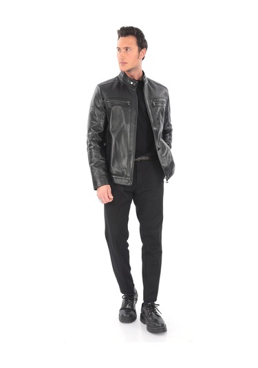 Newzaya Erkek Hakiki Kuzu Deri Ceket Siyah
