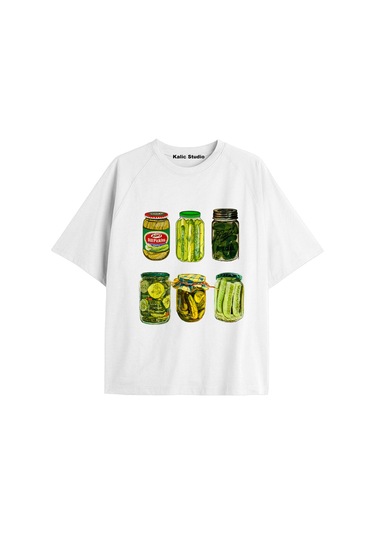 Kalic Studio Y2k Vintage Pickles Baskılı Beyaz T-shirt Kod 188 Beyaz-188