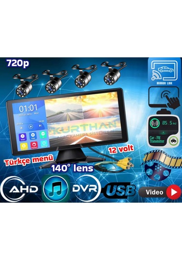 Mibzer İçin Dokunmatik 10.36 İnç Monitör Ve 4 Adet Ahd 720p Beyaz Ledli Kamera Seti 12 V