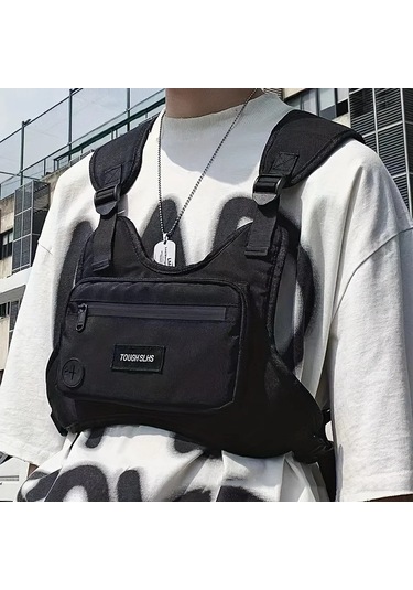 Göğüs Çantası Bel Çantası Hip Hop Streetwear Büyük Kapasiteli Siyah