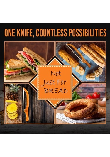 Maoyaya Ev Yapımı Ekmek İçin 5starmoon Ahşap Ekmek Bıçağı - Tırtıklı Paslanmaz Çelik Yay Dilimleyici, Simit Kesici Ahşap