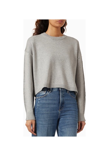 Good American Oversize Crewneck Triko, Rahat - Modern Şık Kadın Kazak Gri