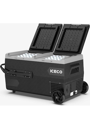 ICECO K75D 12/24Volt 75 Litre Akülü/Kablolu/ Çift Bölmeli Kompresörlü Tekerlekli Outdoor Oto Buzdolabı/Dondurucu (Akü Dahil Değildir)
