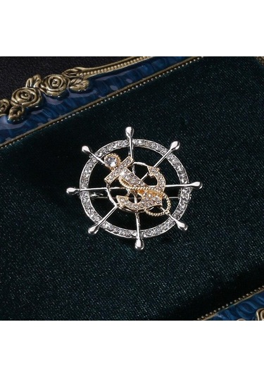 Blucome Yaratıcı Donanma Rüzgar Tam Matkap Dümen Dümen Çapa Broş Erkek Zarif Takım Elbise Yaka Pin Moda Giyim Pin Altın