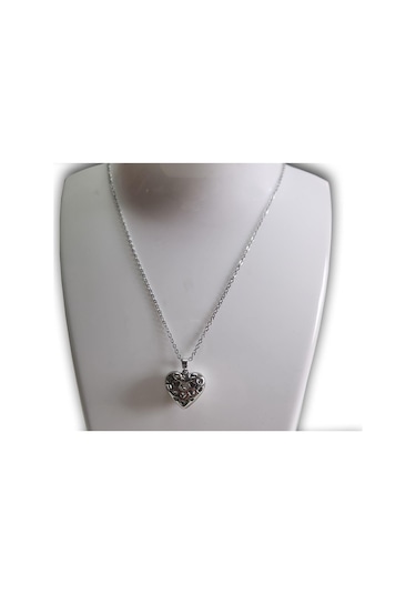 Uzel Çelik Açılır Kapanır Taşlı Kalp Kolye Beyaz