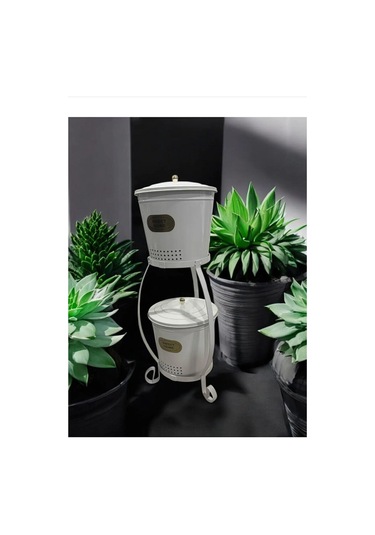 Magic Objects 2 Katlı Metal Büyük Boy Patates Soğan Kovası Kabı Sebzelik Patateslik Soğanlık Sepeti Beyaz Beyaz