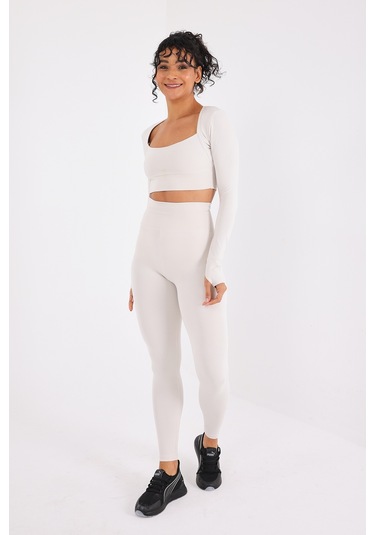 Scorp Eclipse Kadın Yüksek Bel Fitness Spor Tayt Bej STANDART