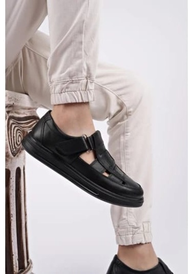 Scoperta Hakiki Deri Günlük Erkek Sandalet Ayakkabı Siyah