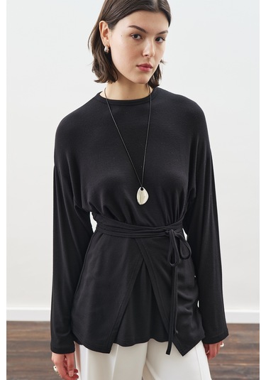 Beli Bağlama Tasarımlı Bluz Siyah Siyah