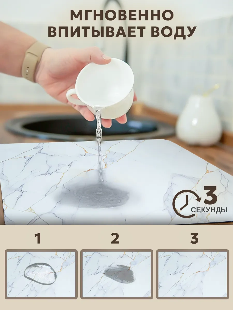 Inhomeka Bulaşık Kurutma İçin Diatomit Emici Nano Paspas 281094016 Beyaz