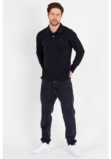 JAHR MARC Uzun Kollu Siyah Erkek Polo Yaka T-shirt - M Siyah