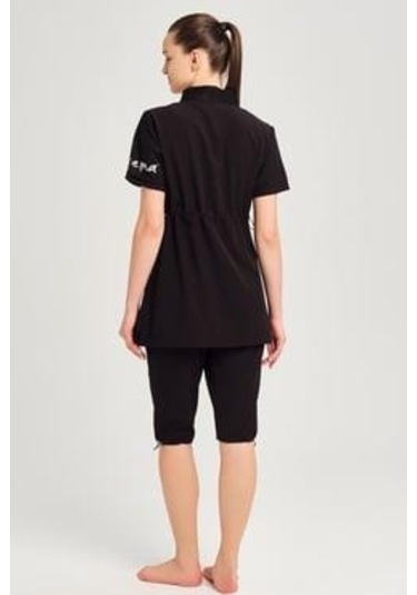 Haşema 2843 Siyah Vizara File Cep Detaylı Kısa Kol Fermuarlı Havuz Mayo Çok Renkli