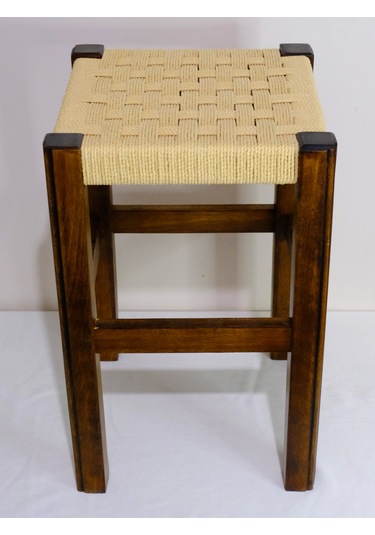 El Yapımı Ahşap Örmeli Hasır Tabure 45 Cm Şık Ve Zarif Tasarım Ceviz