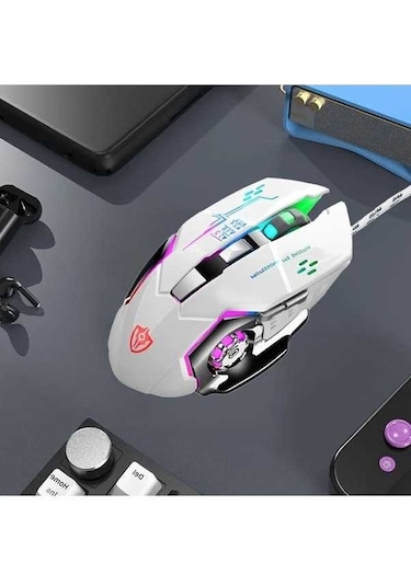 Besthome1 Usb 6 Programlanabilir Düğmeli 3200dpi White Ergonomik Oyun Faresi Pc İçin Mekanik Hissi Arka Aydınlatmalı E-spor -