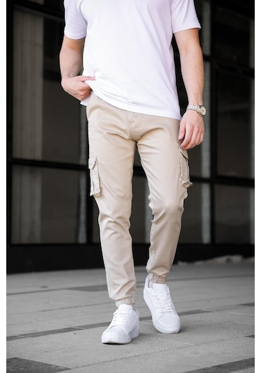 Kargo Cepli Gabardin Kumaş Bej Renk Erkek Pantolon-1798 Bej
