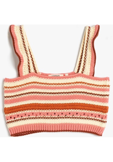 Koton Kroşe Crop Üst Askılı Kahverengi Çizgili 3skg90003at 3SKG90003AT5S1 Kahverengi