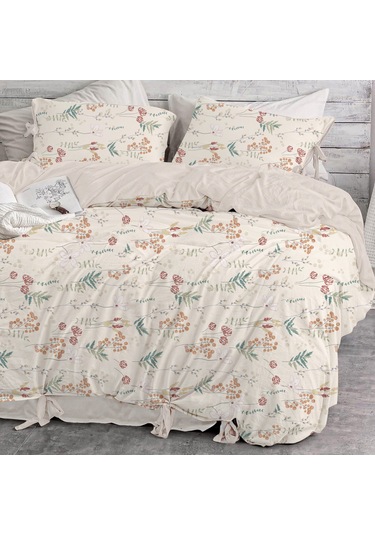 Bağcıklı %100 Pamuk Çift Kişilik Nevresim Takımı- Kir Esintisi 2 Krem