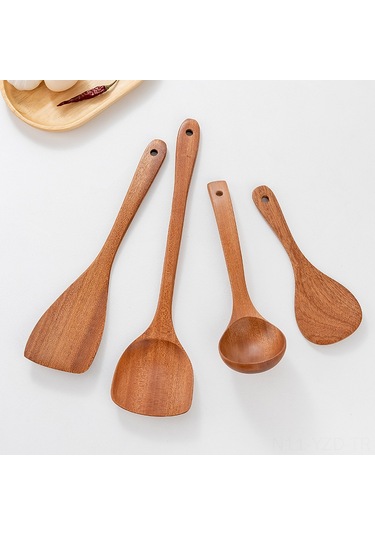 Yuntech01 Ev Kullanıma Uygun Ahşap Ocak Gereci Seti 4 Parça - Dayanıklı Gül Ağacı, Teflon Tava Uyumlu, Ergonomik Kucharka Ve Pişirme Araçları
