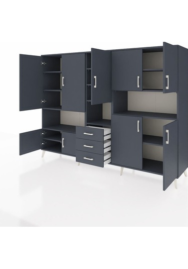Hyperion Dolap 13 Raflı 3 Çekmeceli 9 Kapaklı 220x44x163 Antrasit Antrasit-antrasit