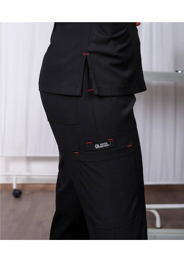 Likralı Cerrahi Forma Unisex Hemşire Doktor Sağlıkçı Forması Scrubs Üniforma Siyah