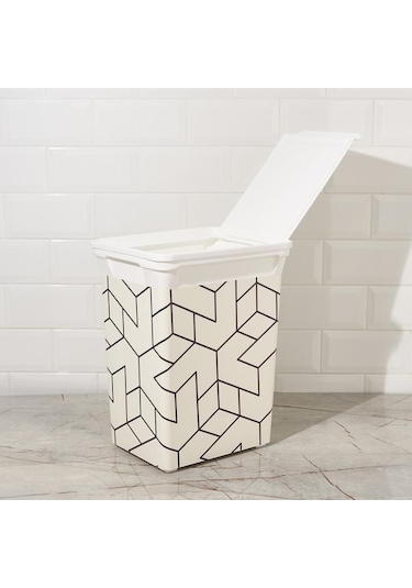 Qutu Çizgili Mutfak Çöp Kovası - Beyaz / Siyah - 20 Lt Beyaz / Siyah Beyaz - Siyah