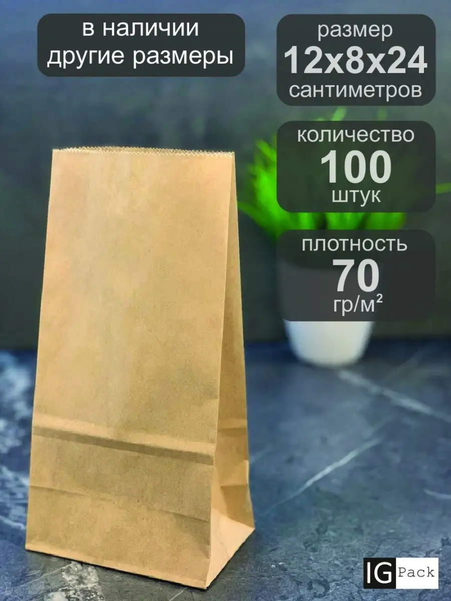 Ig Pack Kraft Kağıt Torba 12x8x24 Cm, 100 Adet 169417485