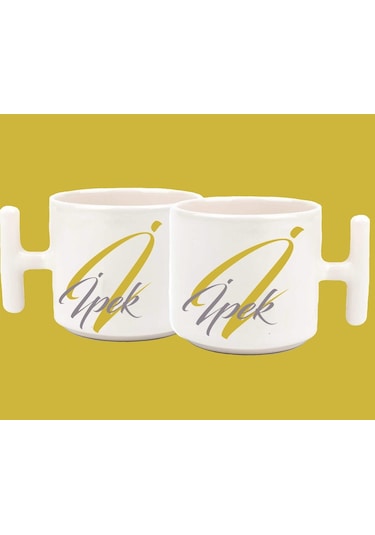 Kişiye Özel İ Harfli Ve İsimli Gold Gri T Kulplu Baskılı Kupa Bardak