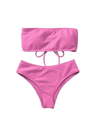 Takım Kadın Mayo Yumuşak Yastıklı Sütyen Takım Bikini Seti - Pembe