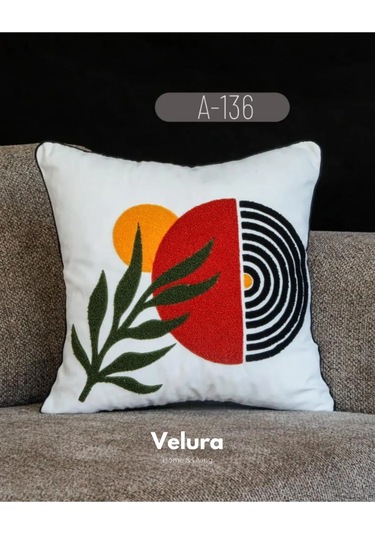 Dekoratif Kırlent & Pinterest Kırlent & Keten Kumaş - Nakış İşleme & A136 Turuncu - Beyaz