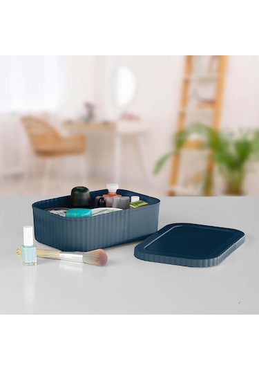 Kapaklı 3 Litre Çok Amaçlı Saklama Kutusu - Makyaj, Kozmetik Kişisel Eşya Düzenleyici - Mavi