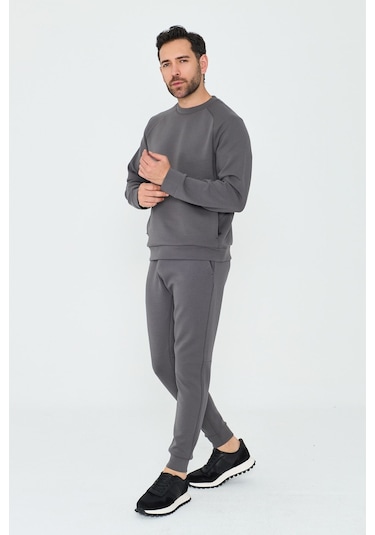 White Stone Koyu Gri Pamuklu Erkek Basic Sweatshirt K.grey
