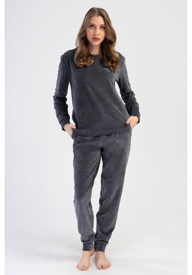 Kadın Kadife Uzun Kol Füme Pijama Takım C6t9n0o304 001