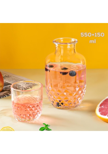 Porsima 003 Başucu Sürahisi Bardaklı Sürahi 550+150 Ml Sürahi Seti Cam Sürahi