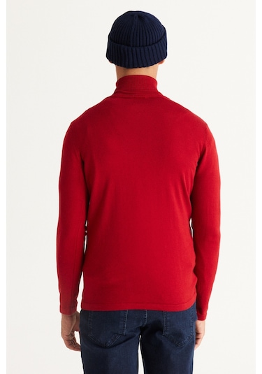 AC&Co / Altınyıldız Classics Erkek Kırmızı Standart Fit Normal Kesim Tam Balıkçı Yaka Pamuklu Triko 4A4923100007KMZM Kırmızı
