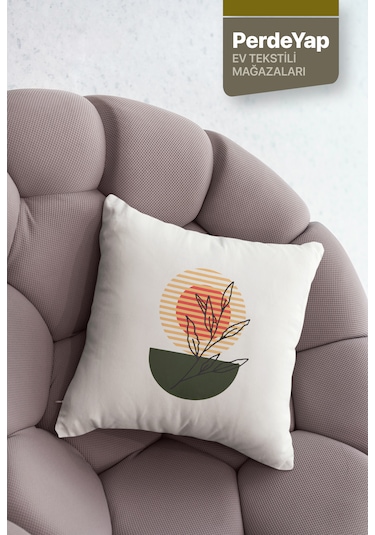 İnce Yaprak Çiçekler Ve Güneşin Uyumu Desenli 4lü Kırlent Kılıfı