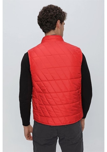 Açık Kırmızı Dik Yaka Kapitone Casual Şişme Yelek 1009225153-Açık Kırmızı
