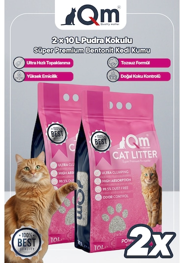 Qm Pudralı Süper Premium Bentonit Kedi Kumu 10 L X 2 Adet