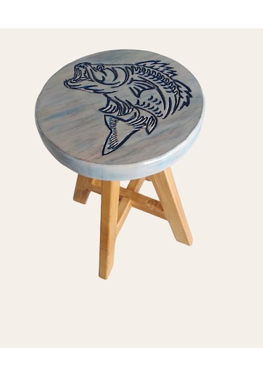 Sea Stool Deniz Temalı Tamamı El Yapımı Ahşap Tabure