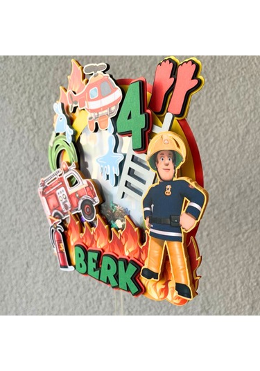 İtfaiye Temalı Erkek Çocuk Doğum Günü İsme Özel 3d Pasta Süsü Cake Topper Çocuk