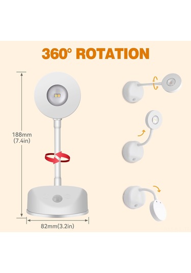 Gajeena Usb Şarjlı Led Spot Lambası, 3 Renk Işıklı, 3m Kişi Algılama, 1200mah Pil, Aluminyum+abs Materyal, Ev Dekorasyon Için Beyaz