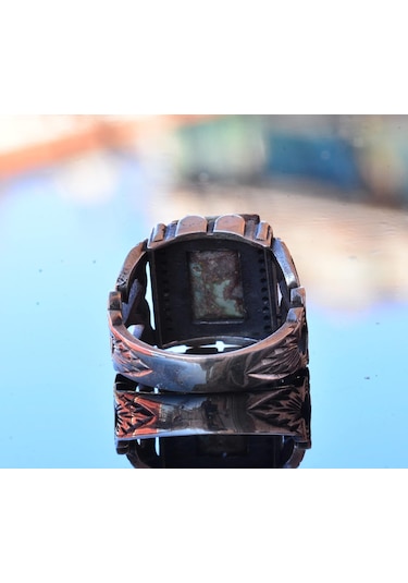 Gerçek Doğal Arizona Turkuaz Taş Yüzük - Gümüş Yüzük - Özel Gümüş Yüzük Stil-1 Gümüş