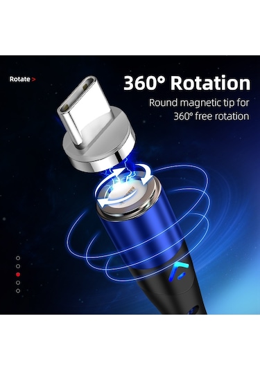 Enkay 3a Usb To Type-c Manyetik Hızlı Şarj Veri Kablosu Led Işıkla, Uzunluk: 1m Gümüş